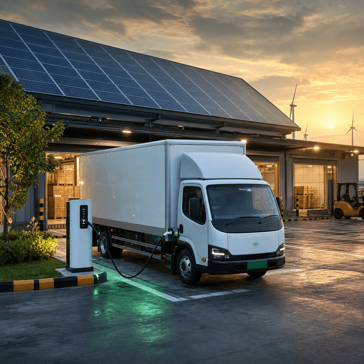Sahjo green logistics hub with electric delivery fleet and renewable energy